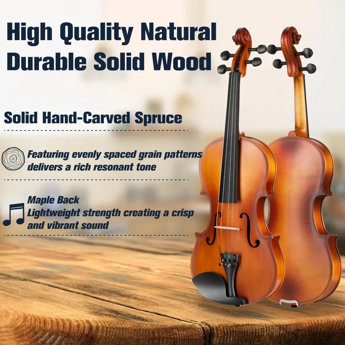 Mendini by Cecilio 4/4 Satin Antique Violin Outfit - Hand-Carved Solid Wood Beginner Violin Kit - view 3