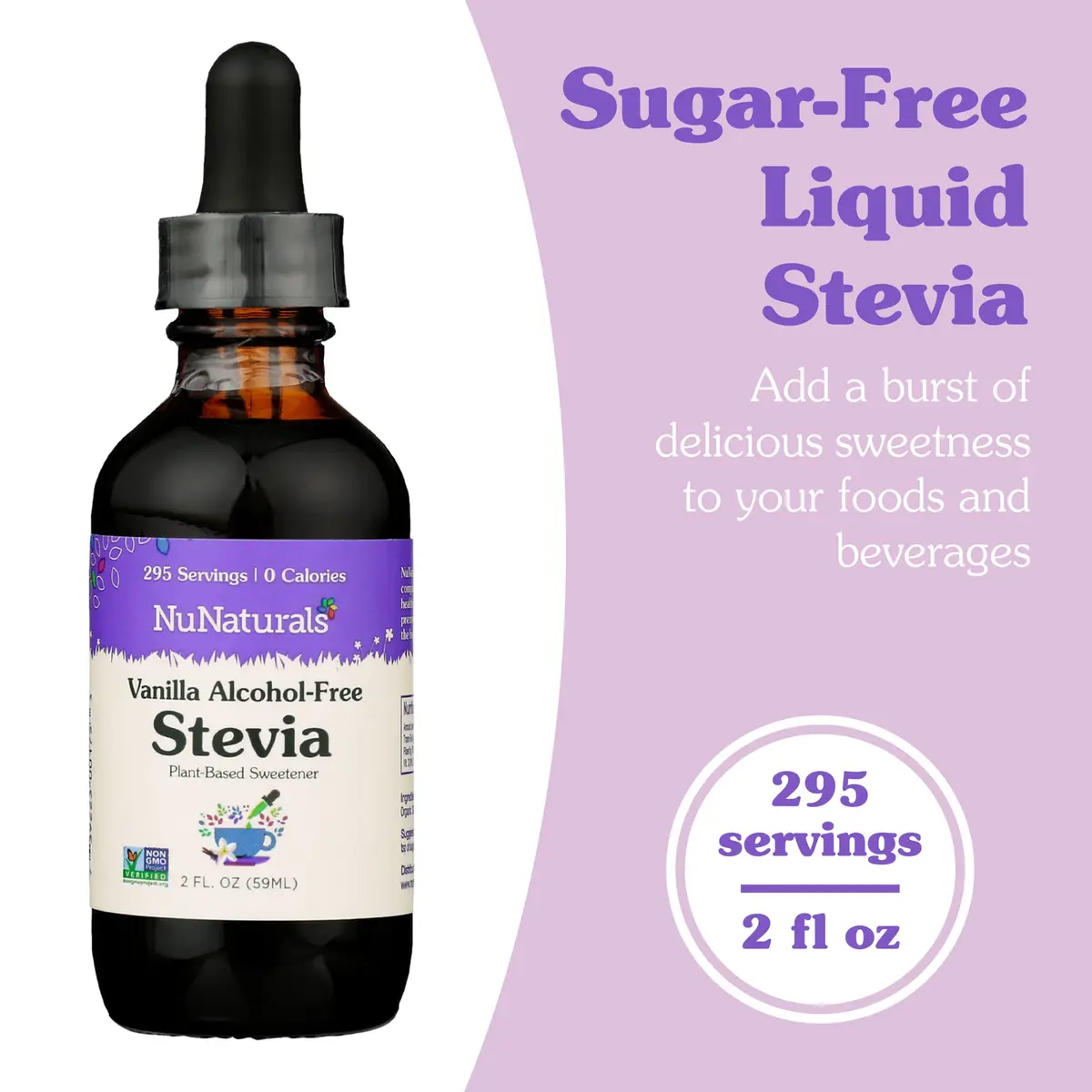 Nunaturals Liquid Stevia Sweetener, Vanilla Alcohol-Free, 2oz | True Vanilla Extract, Zero-Calorie, Keto Friendly - view 2