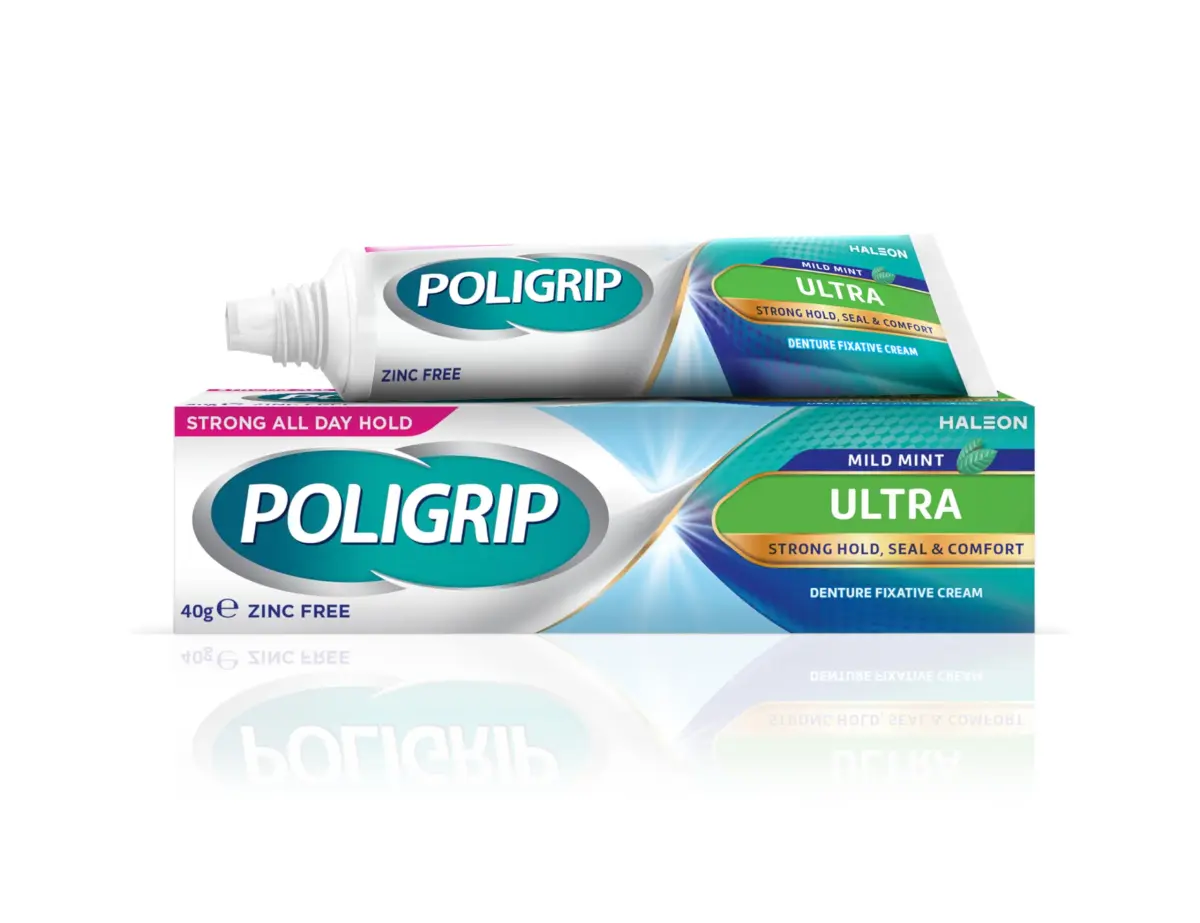 Poligrip Denture Adhesive Cream Ultra Fresh Mint 40g (1.41 oz) | Strong All-Day Hold - main product image