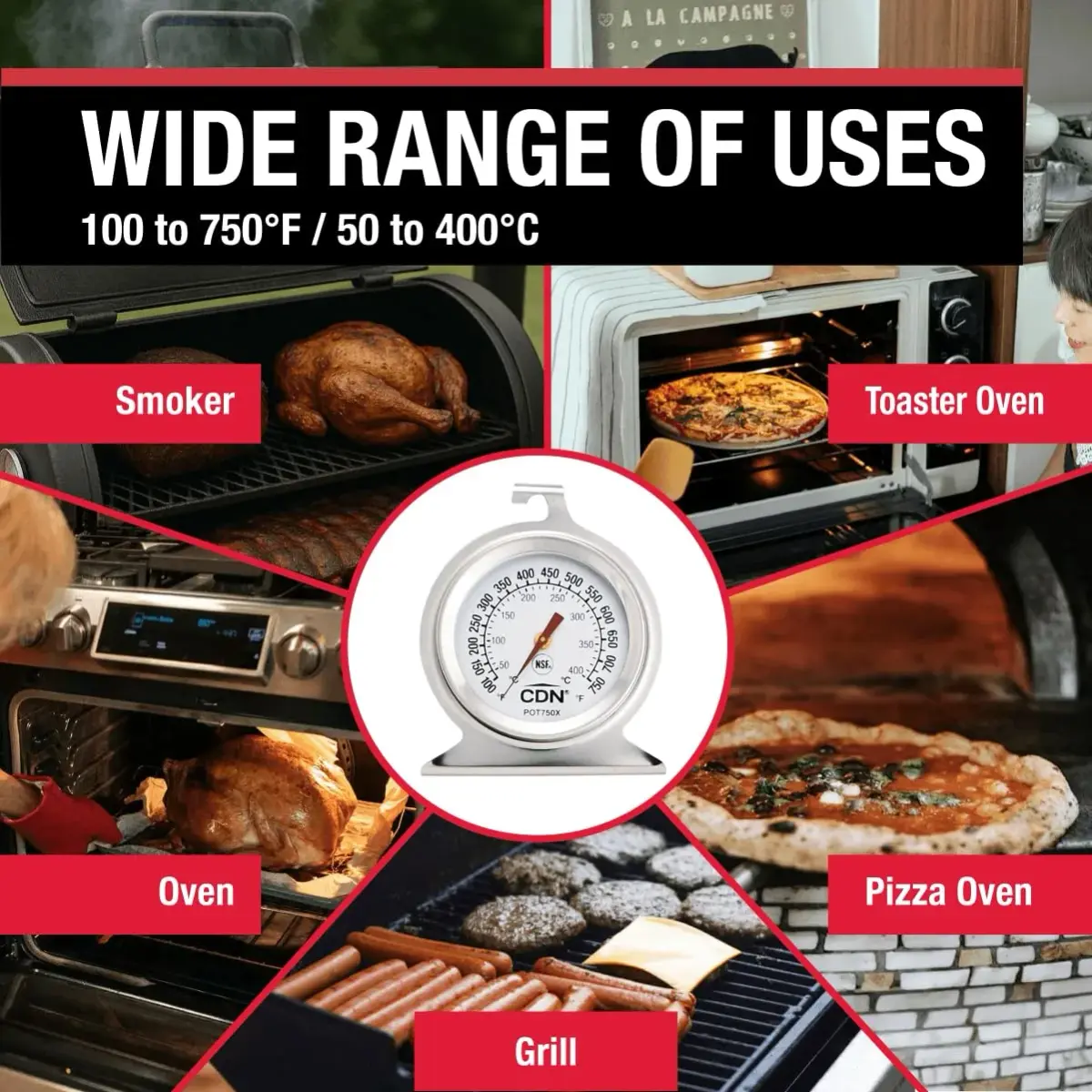 CDN ProAccurate High Heat Oven Thermometer POT750X | 50°C-400°C (150-750°F) | NSF Certified Stainless Steel - view 4