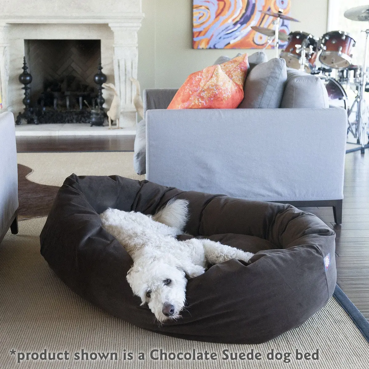 Majestic Pet Suede Calming Dog Bed, 32 Inch Medium, Round, Washable, Sage | Supportive Bolster & Elegant Design - view 7