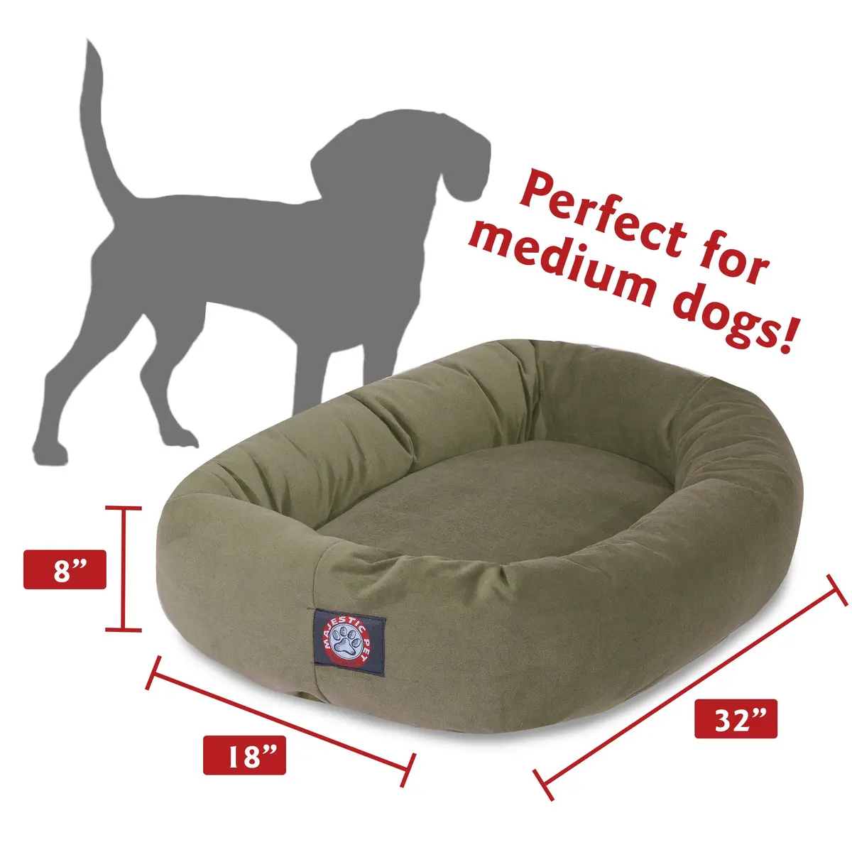 Majestic Pet Suede Calming Dog Bed, 32 Inch Medium, Round, Washable, Sage | Supportive Bolster & Elegant Design - view 3