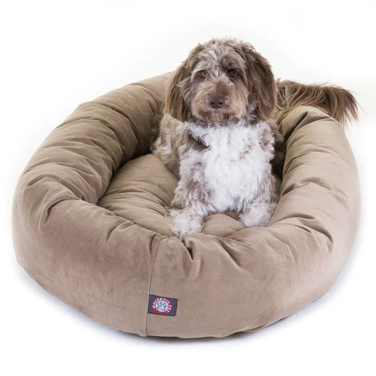 Majestic Pet Suede Calming Dog Bed, 52 Inch X-Large, Round, Washable, Stone | Supportive bolster & elegant design - main product image