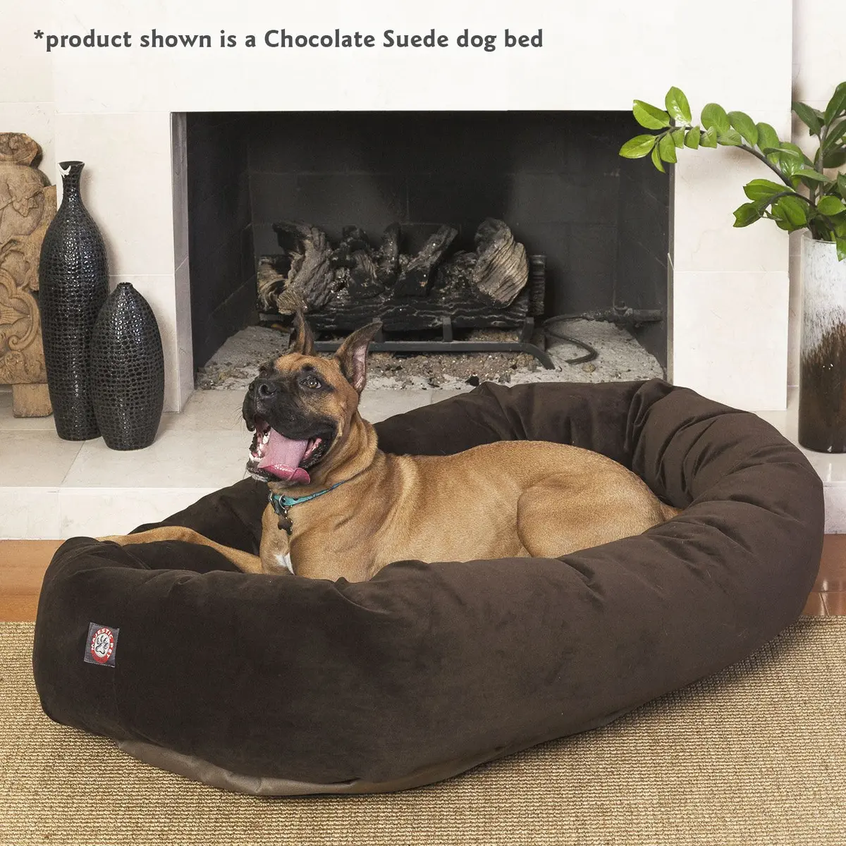 Majestic Pet Suede Calming Dog Bed, 52 Inch X-Large, Round, Washable, Stone | Supportive bolster & elegant design - view 6