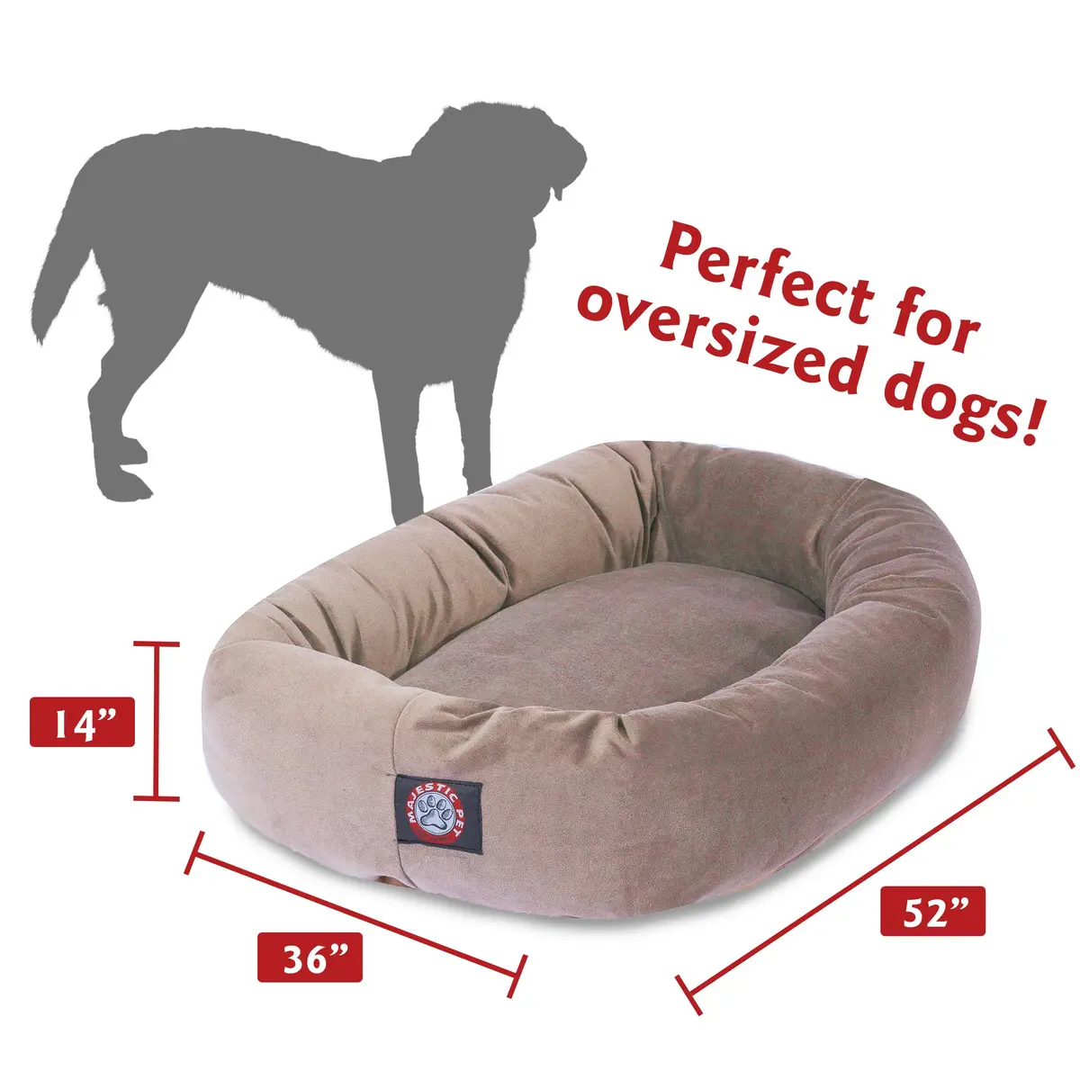 Majestic Pet Suede Calming Dog Bed, 52 Inch X-Large, Round, Washable, Stone | Supportive bolster & elegant design - view 3