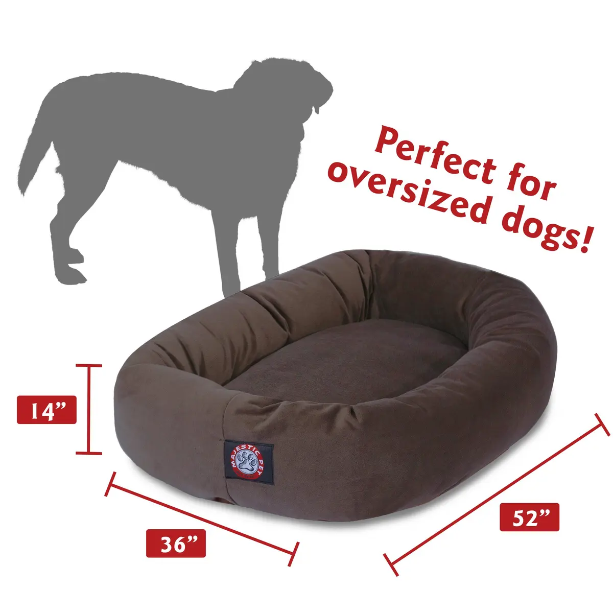 Majestic Pet Suede Calming Dog Bed, 52 in X-Large Round Washable, Chocolate | Supportive, Washable & Elegant - view 3