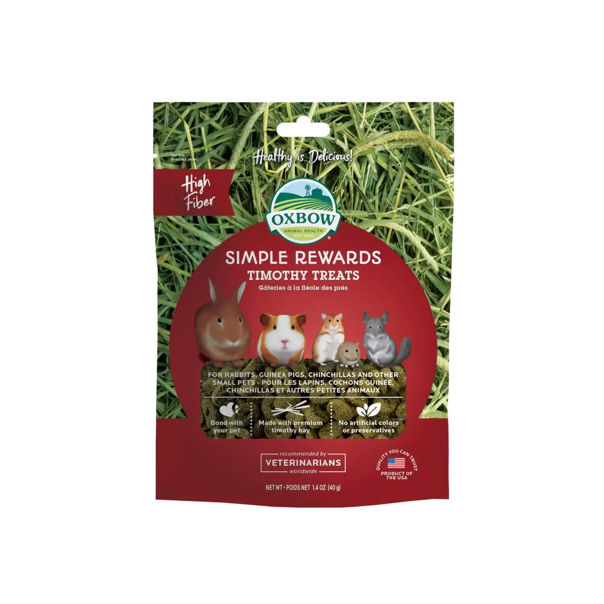 Oxbow Simple Rewards Timothy Treats for Small Pets, 1.4 oz (40g) | High-Fiber Hay Snacks for Digestive & Dental Health - main product image