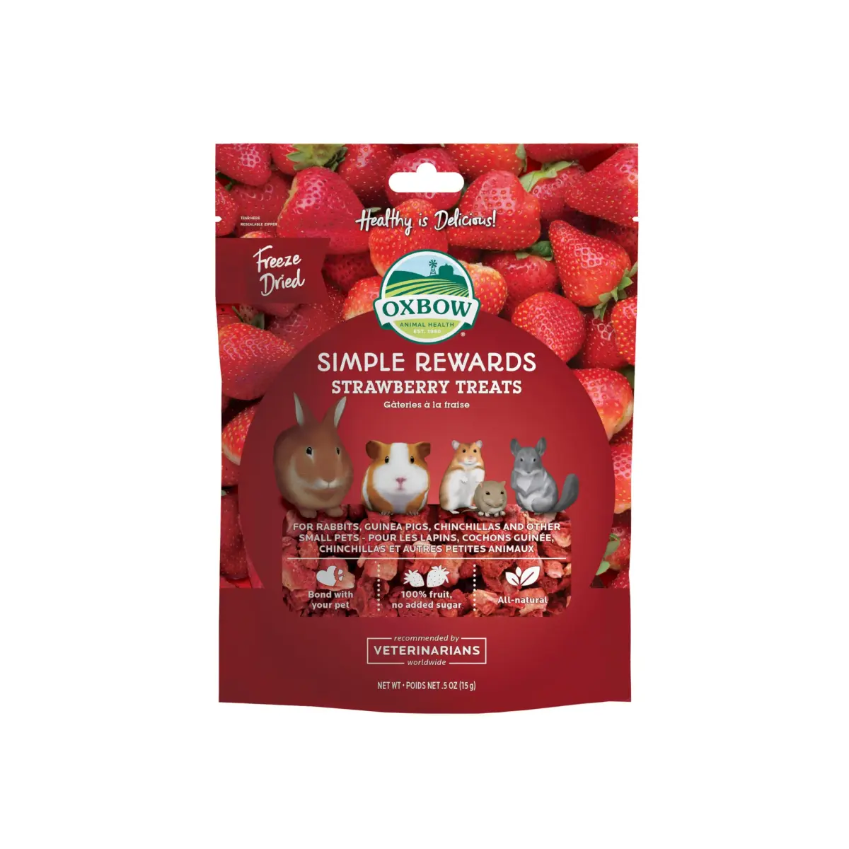 Oxbow Simple Rewards Freeze-Dried Strawberry Treats for Small Animals 14g (0.5 oz) | Single Ingredient, Vitamin C Rich - main product image