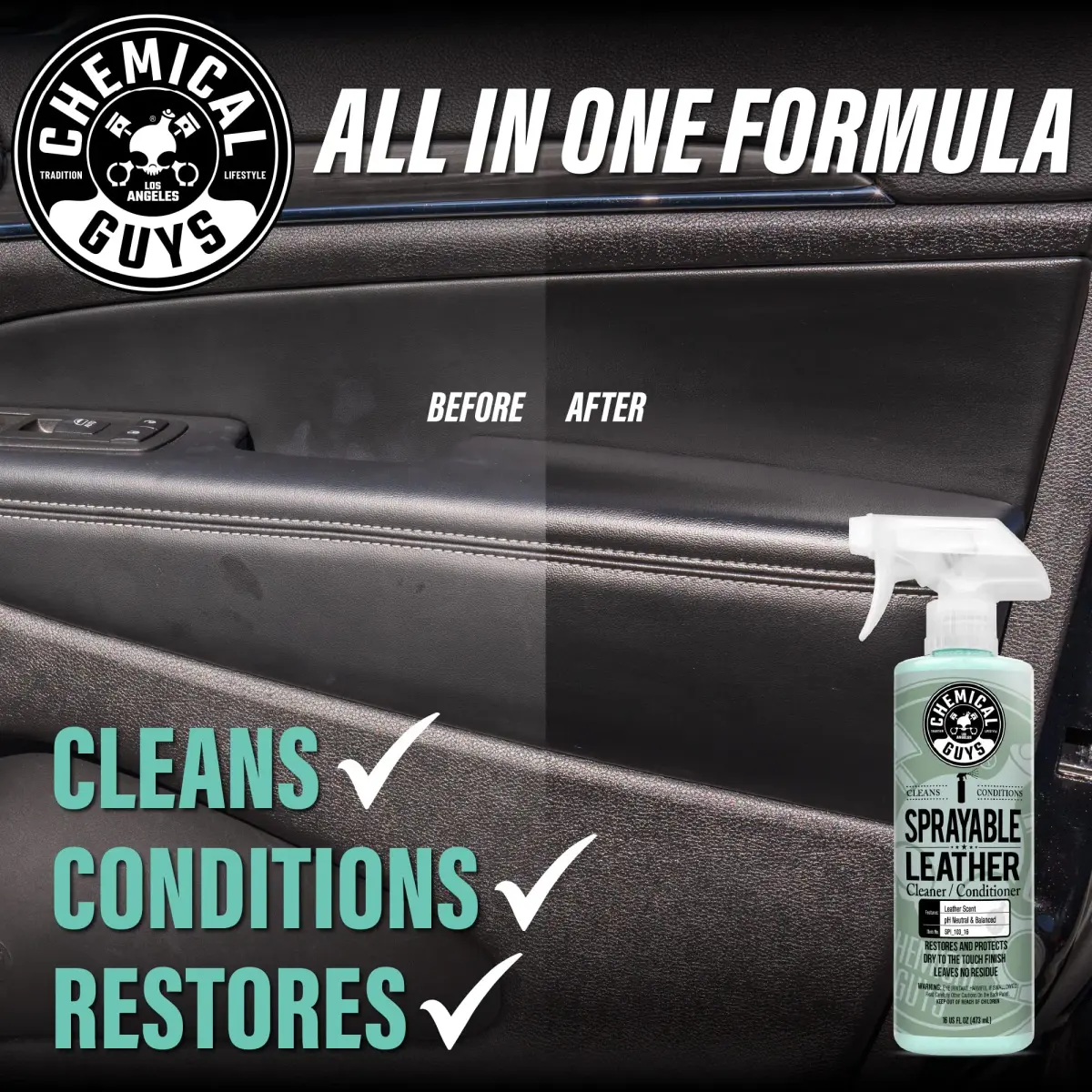 Chemical Guys Sprayable Leather Cleaner & Conditioner 473ml (16 Fl Oz) | Auto Interior & Furniture Care - view 3