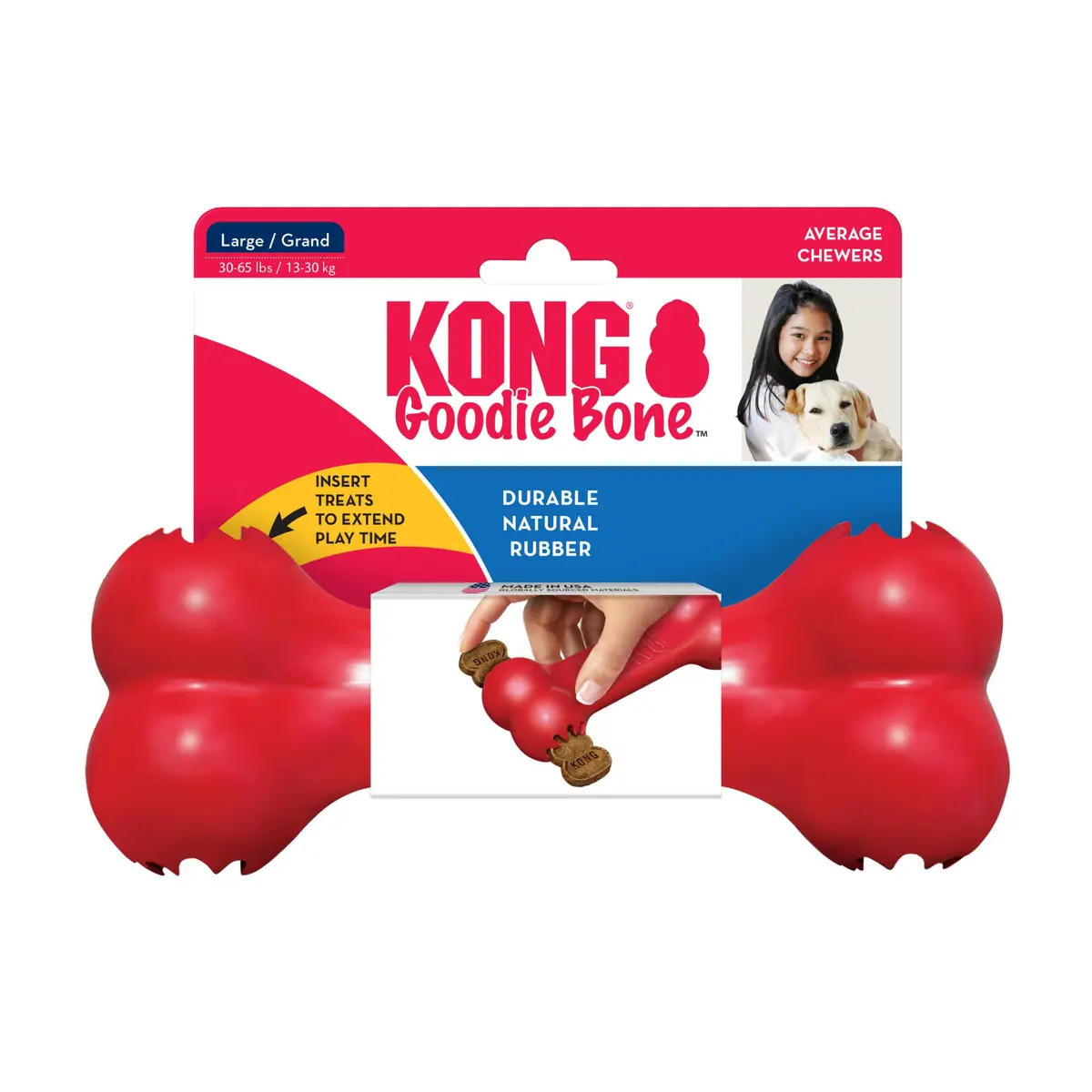 KONG Goodie Bone Natural Rubber Treat-Dispensing Dog Toy, Large, Red | Durable Chew Toy for Large Dogs - view 9