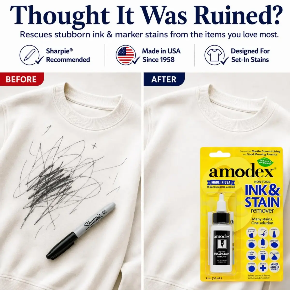Amodex Ink & Stain Remover 30ml (1 Fl Oz) | Tough Stain Removal for Fabrics, Skin & Surfaces - view 2