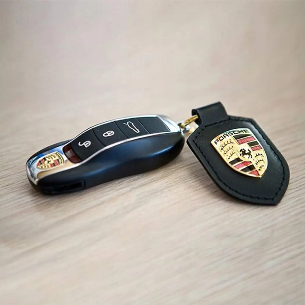 Porsche Crest Key Ring - Black | Classic Leather Keychain for Men & Women - view 6