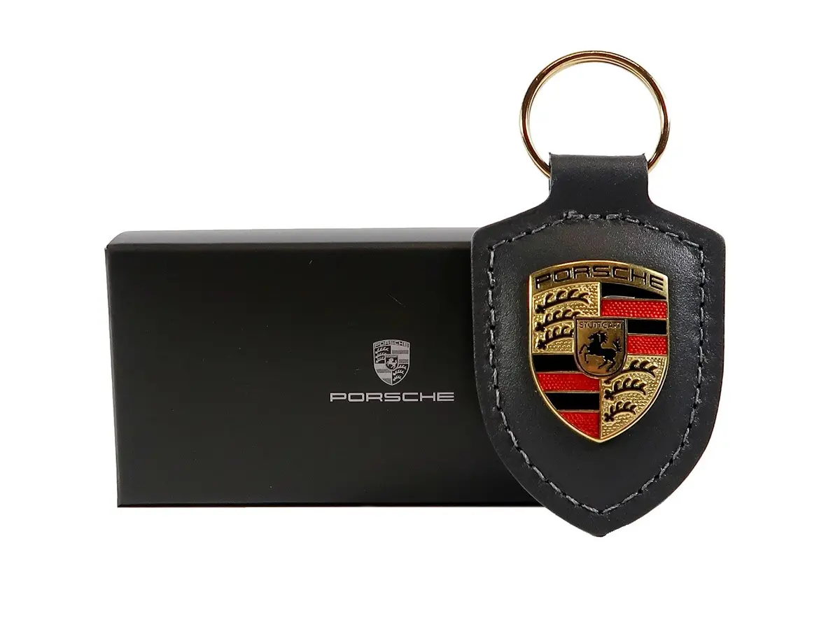 Porsche Crest Key Ring - Black | Classic Leather Keychain for Men & Women - view 3