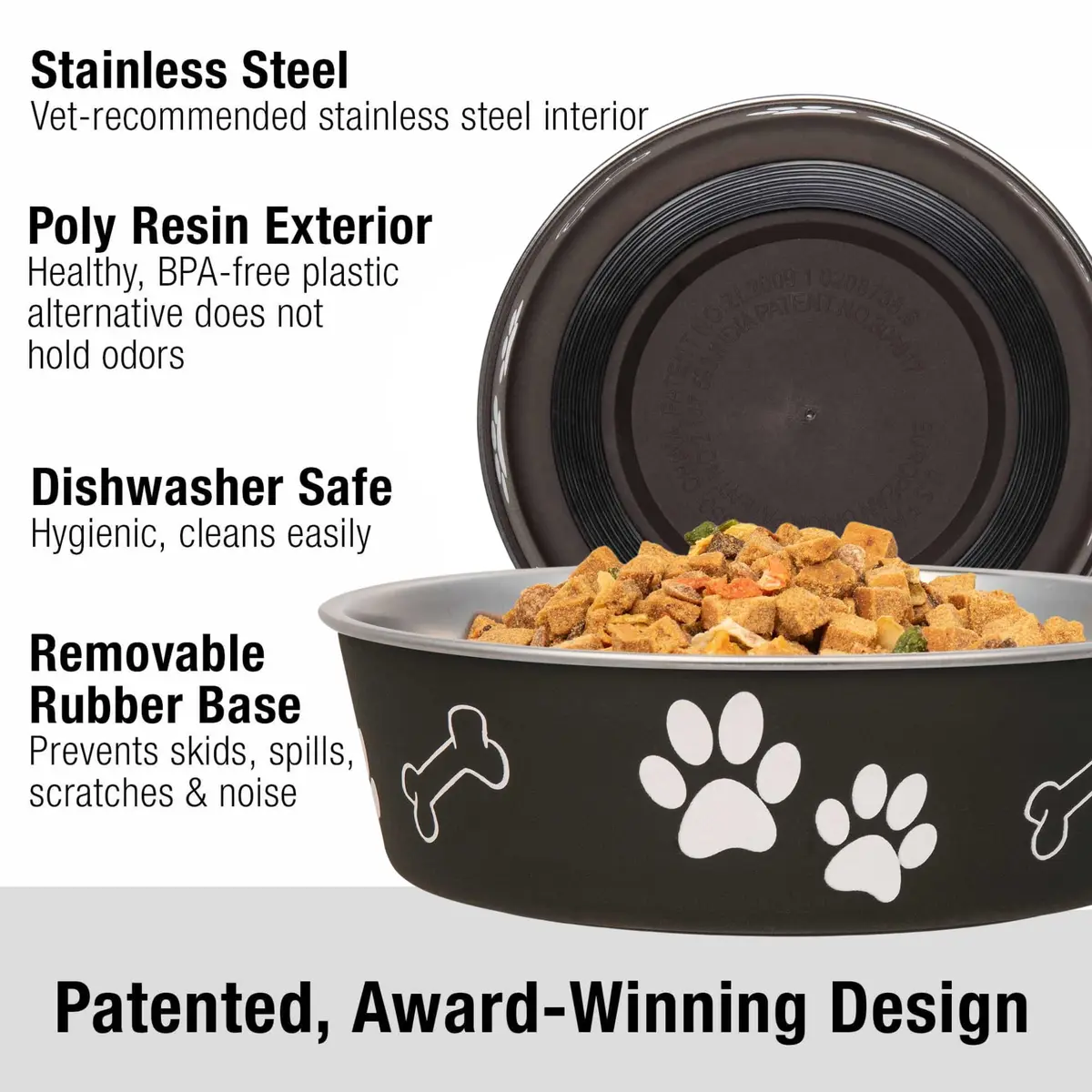 Loving Pets Bella Dog Bowls - Stainless Steel Spill Proof Pet Food & Water Bowl, Large 35-65 lbs, Espresso - view 2