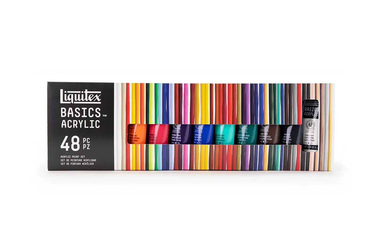 Liquitex BASICS Acrylic Paint Set, 48 x 22ml (0.74oz) Tubes | Heavy Body, Satin Finish, Bright Pigments - main product image