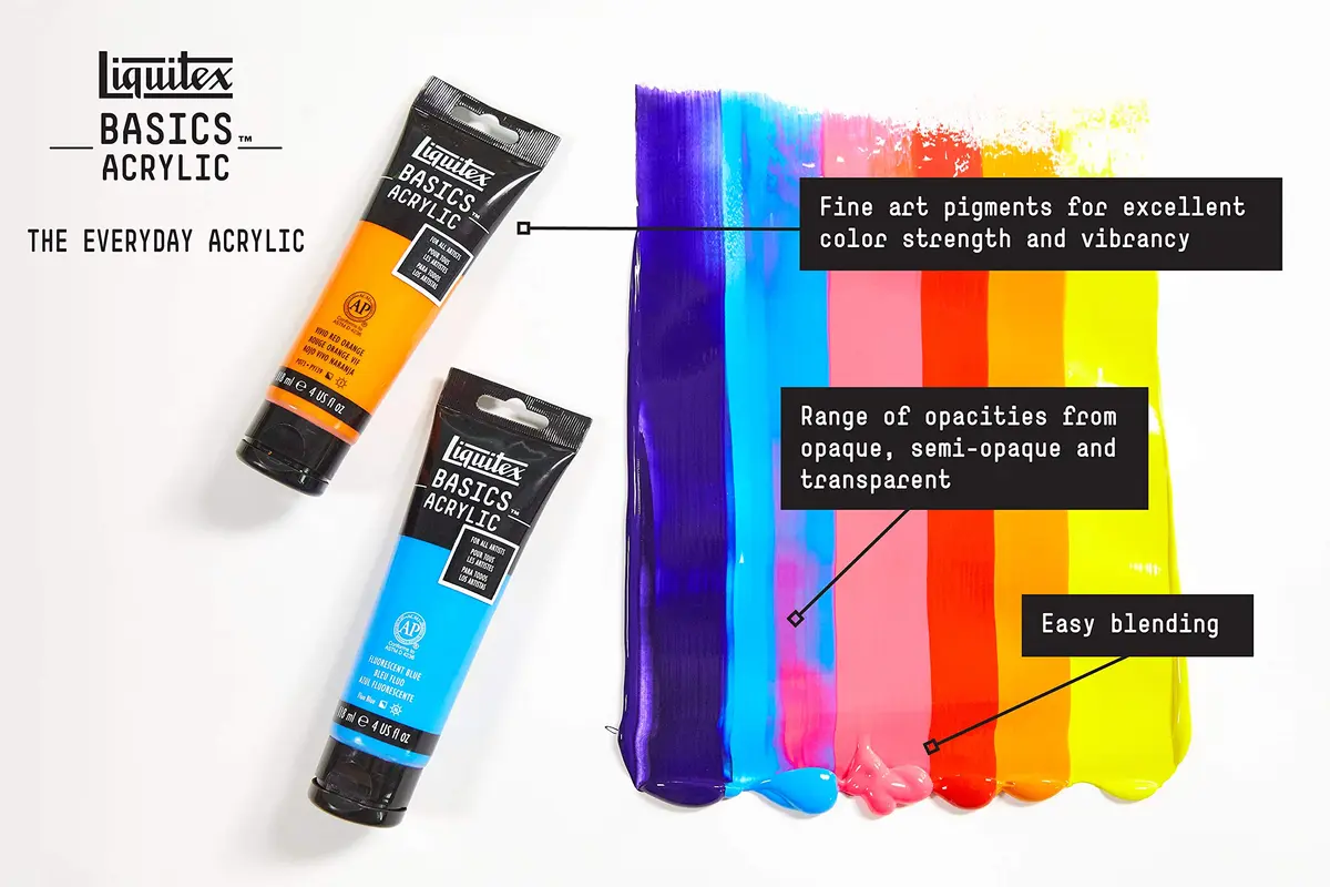Liquitex BASICS Acrylic Paint Set, 48 x 22ml (0.74oz) Tubes | Heavy Body, Satin Finish, Bright Pigments - view 5