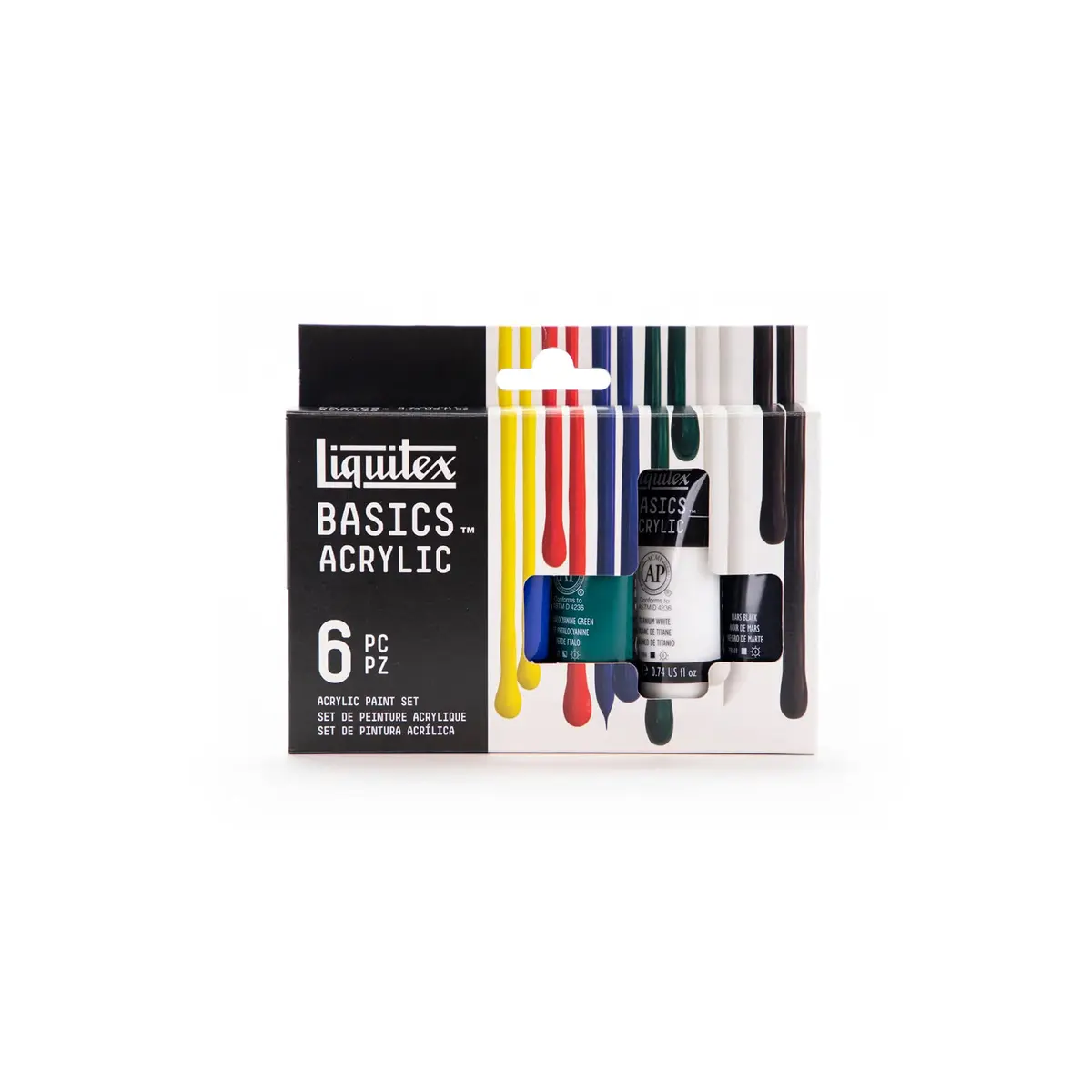 Liquitex BASICS Acrylic Paint Set, 6 x 22ml (0.74oz) Tubes, Primary | Heavy Body, Bright Colors, Safe for Education - main product image