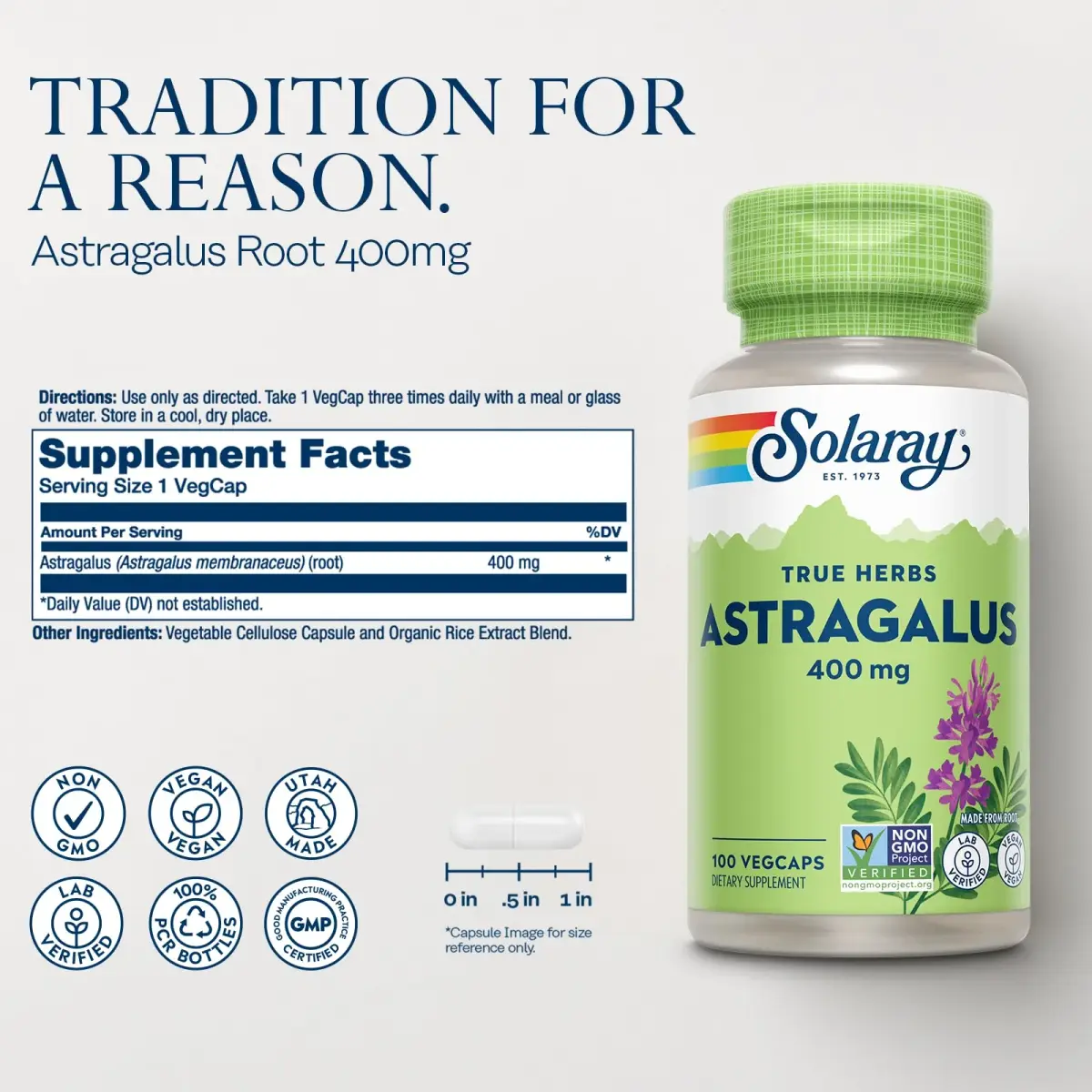 SOLARAY Astragalus Root 400mg VegCaps | Traditional Herbal Support for Stress & Immunity - view 2