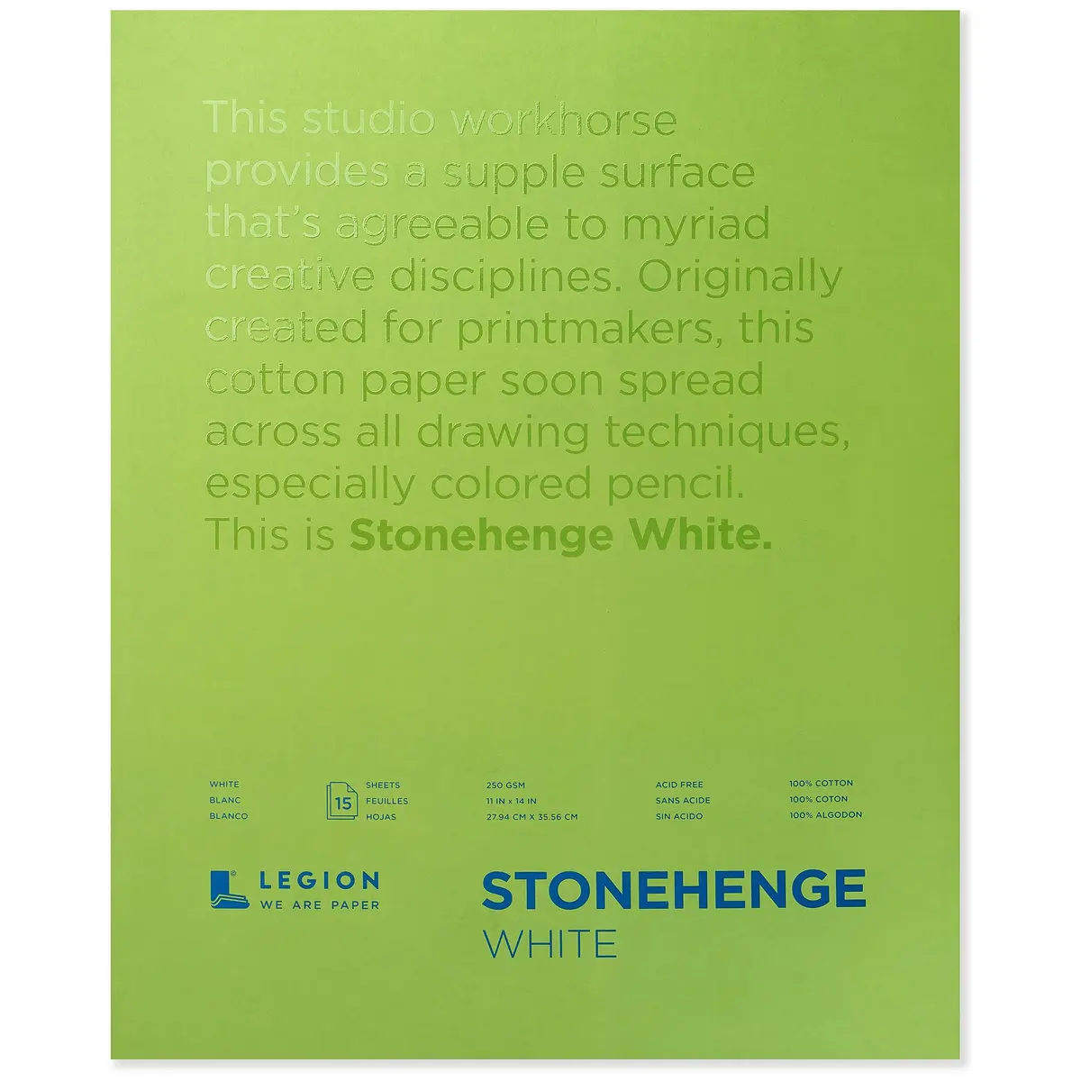 Stonehenge 100% Cotton Medium Weight Pad, White, 11 x 14 inches | Acid-Free, Archival Art Paper - main product image