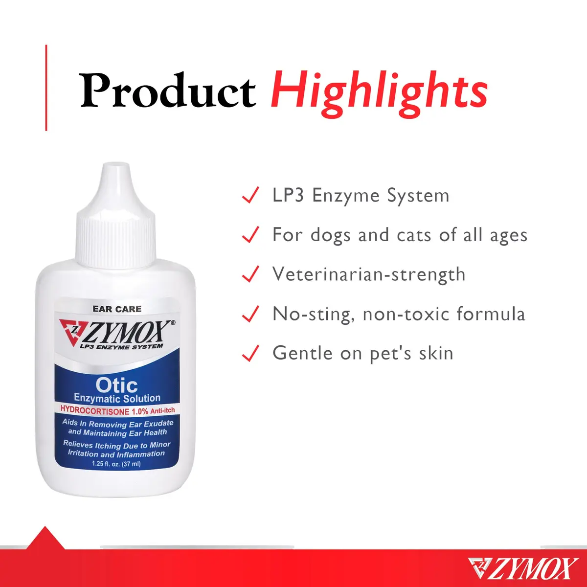 Zymox Otic Enzymatic Solution for Dogs and Cats with Hydrocortisone 37ml (1.25 Fl Oz) | Soothes Ear Infections & Itch Relief - view 3
