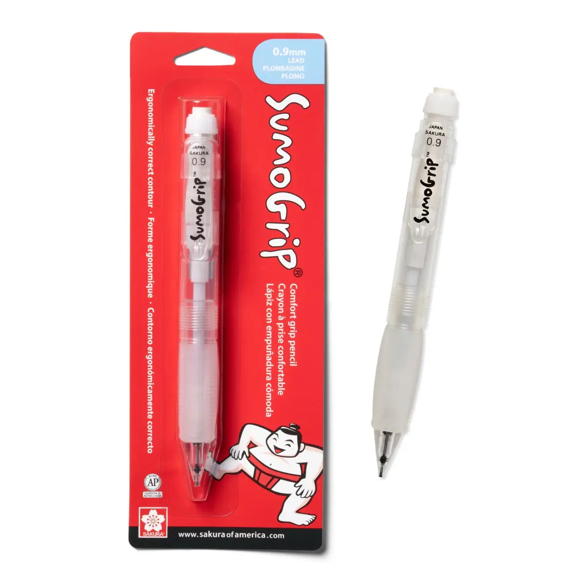 SAKURA SumoGrip Mechanical Pencil 0.9mm Clear | Comfortable Ergonomic Grip for Students - main product image