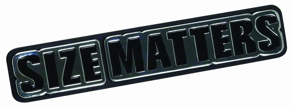 Pilot Automotive IP-246 Size Matters Emblem | Weatherproof Chrome Vehicle Badge (1 Piece) - main product image