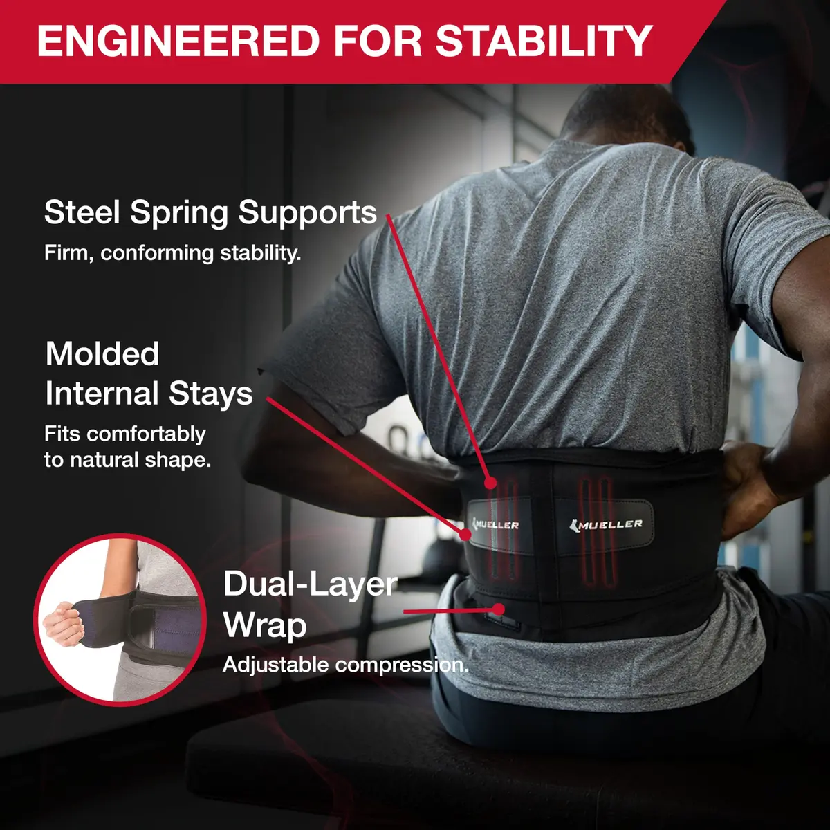MUELLER Lumbar Back Brace Plus Size | Adjustable Support for Back Pain Relief - view 5