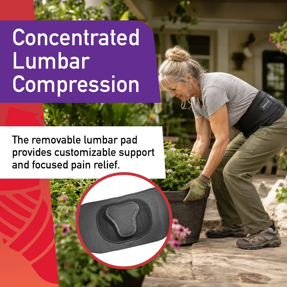 MUELLER Lumbar Back Brace with Removable Compression Pad, 71-127 cm (28-50") | Targeted Compression for Back Pain Relief - view 3