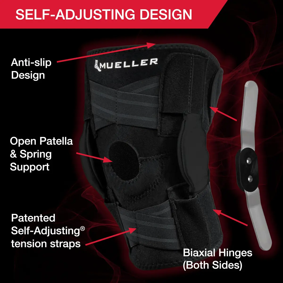 MUELLER Self Adjusting Hinged Knee Brace for Men & Women | Support & Pain Relief, Black, One Size (12"-20") - view 5