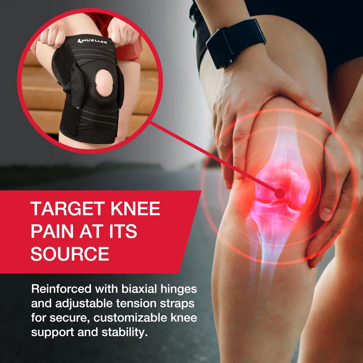 MUELLER Self Adjusting Hinged Knee Brace for Men & Women | Support & Pain Relief, Black, One Size (12"-20") - view 6