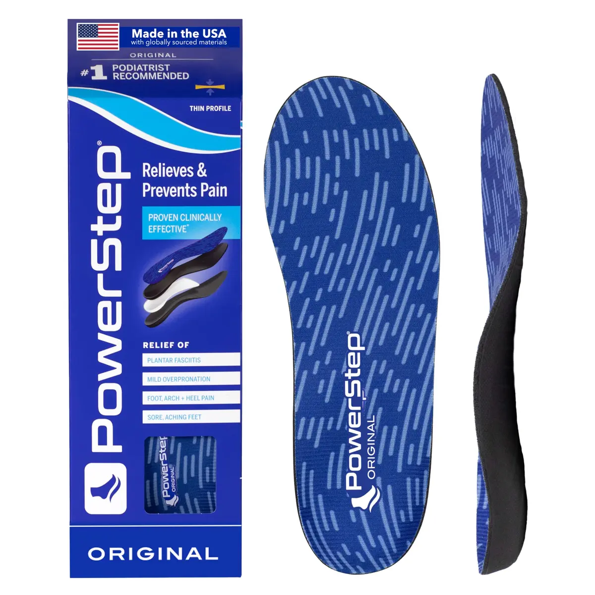 PowerStep Original Insoles, Arch Pain Relief Orthotics, Support for Plantar Fasciitis, Mild Pronation, Made in the USA (Men's 7-7.5, Women's 9-9.5) | Foot & Arch Support - main product image