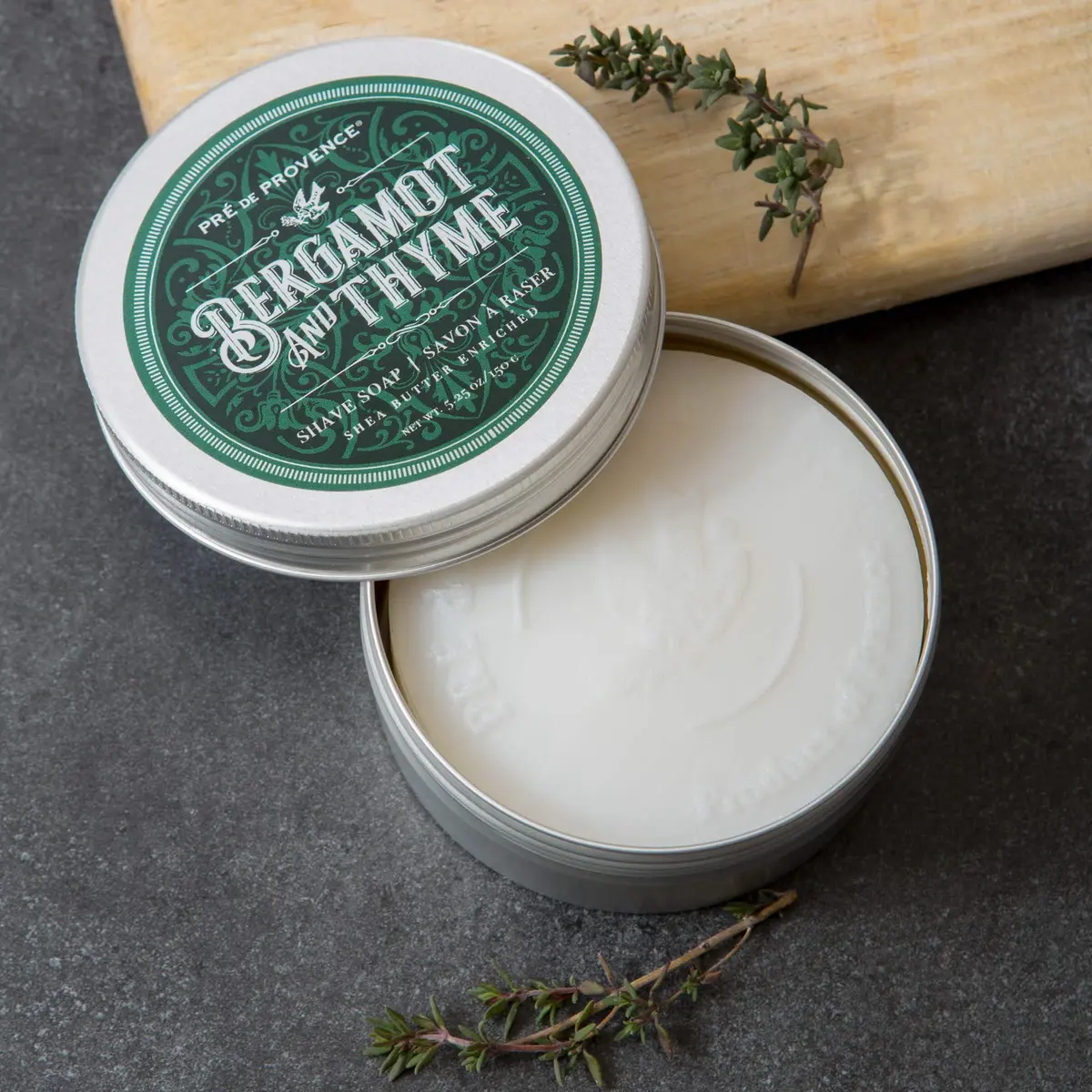 Pre de Provence Bergamot & Thyme Men's Shave Soap in Tin 150g (5.3 oz) | Shea Butter Enriched for Smooth Skin - view 4