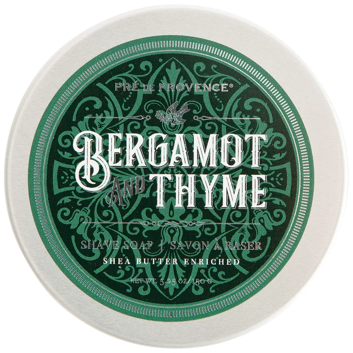 Pre de Provence Bergamot & Thyme Men's Shave Soap in Tin 150g (5.3 oz) | Shea Butter Enriched for Smooth Skin - main product image