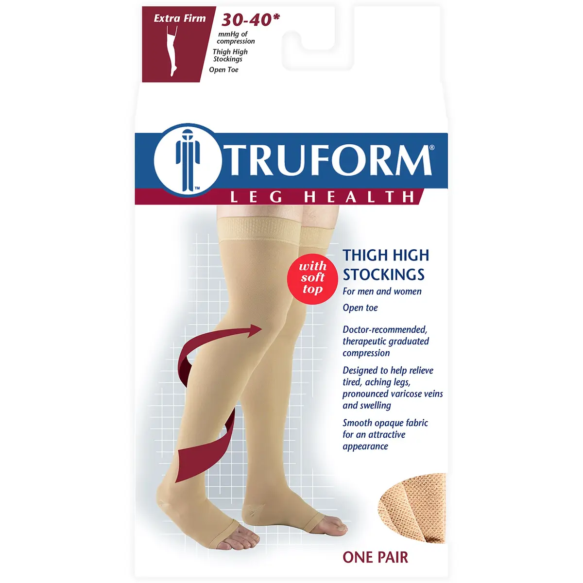 Truform 30-40 mmHg Compression Stockings for Men and Women, Thigh High, Open Toe, Beige, Medium - view 3