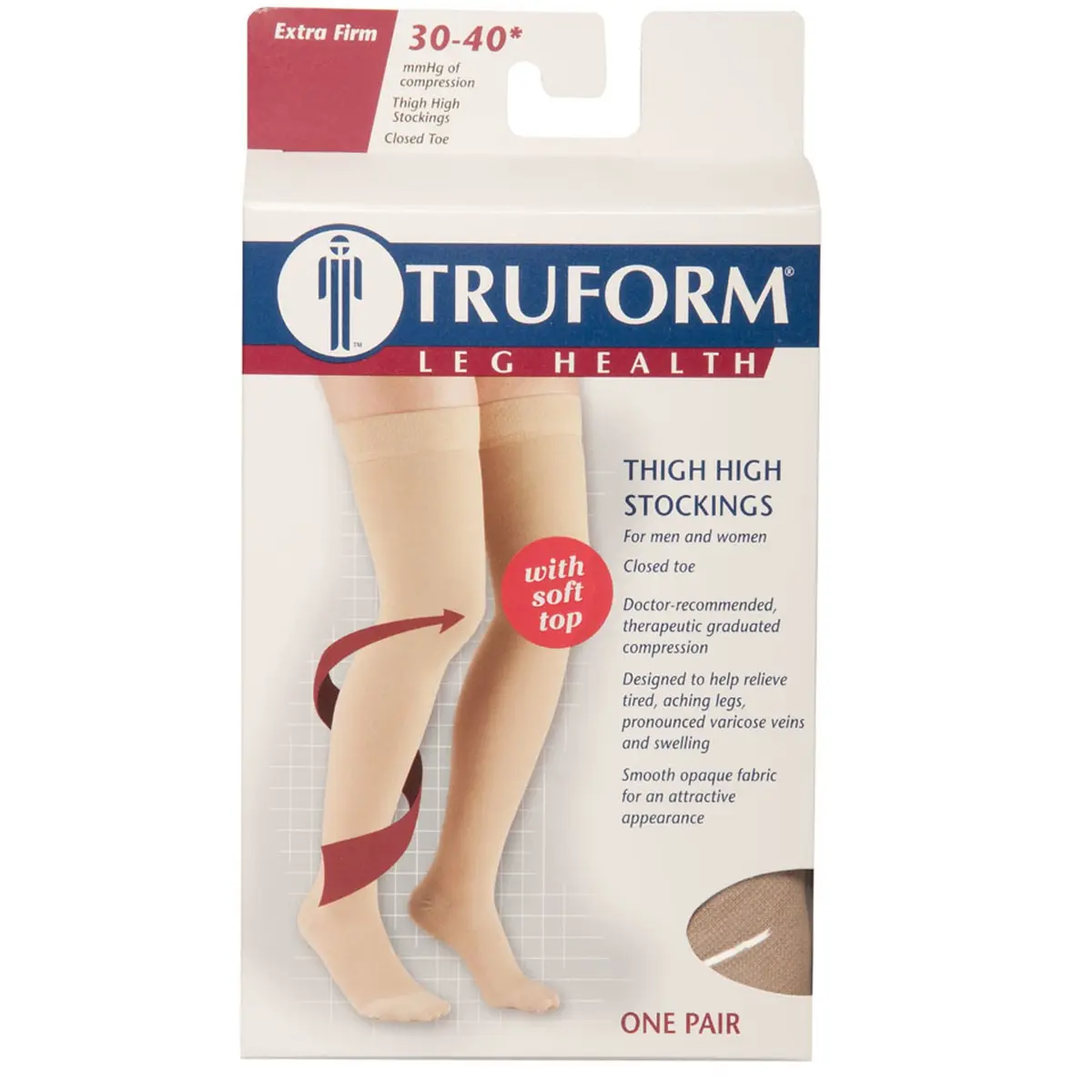 Truform 30-40 mmHg Compression Stockings for Men and Women, Thigh High, Beige, Small - view 3
