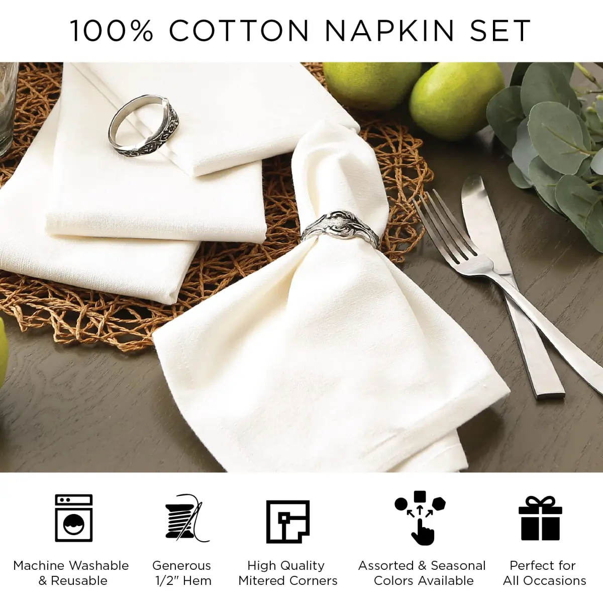DII Solid Cotton Napkin Set Collection 51cm x 51cm (20" x 20") | 6 Piece Brown Everyday Napkins - view 7