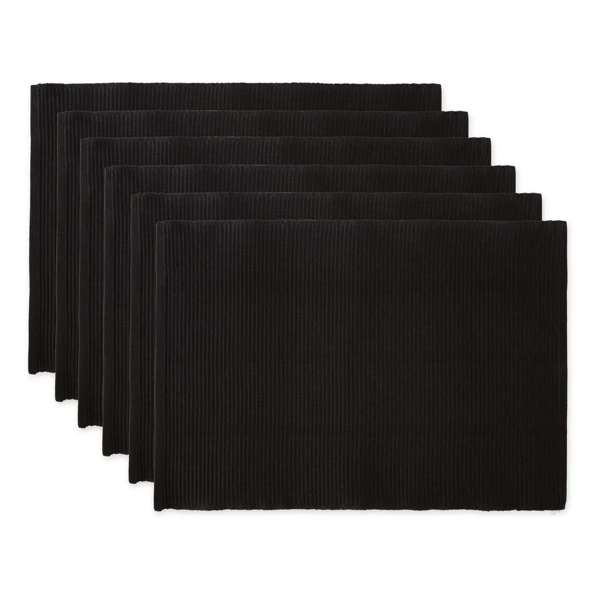 DII Black Placemats Set of 6 | Ribbed 100% Cotton Cloth, 13x19 In, Modern & Spill-Hiding (70-120 chars) - main product image