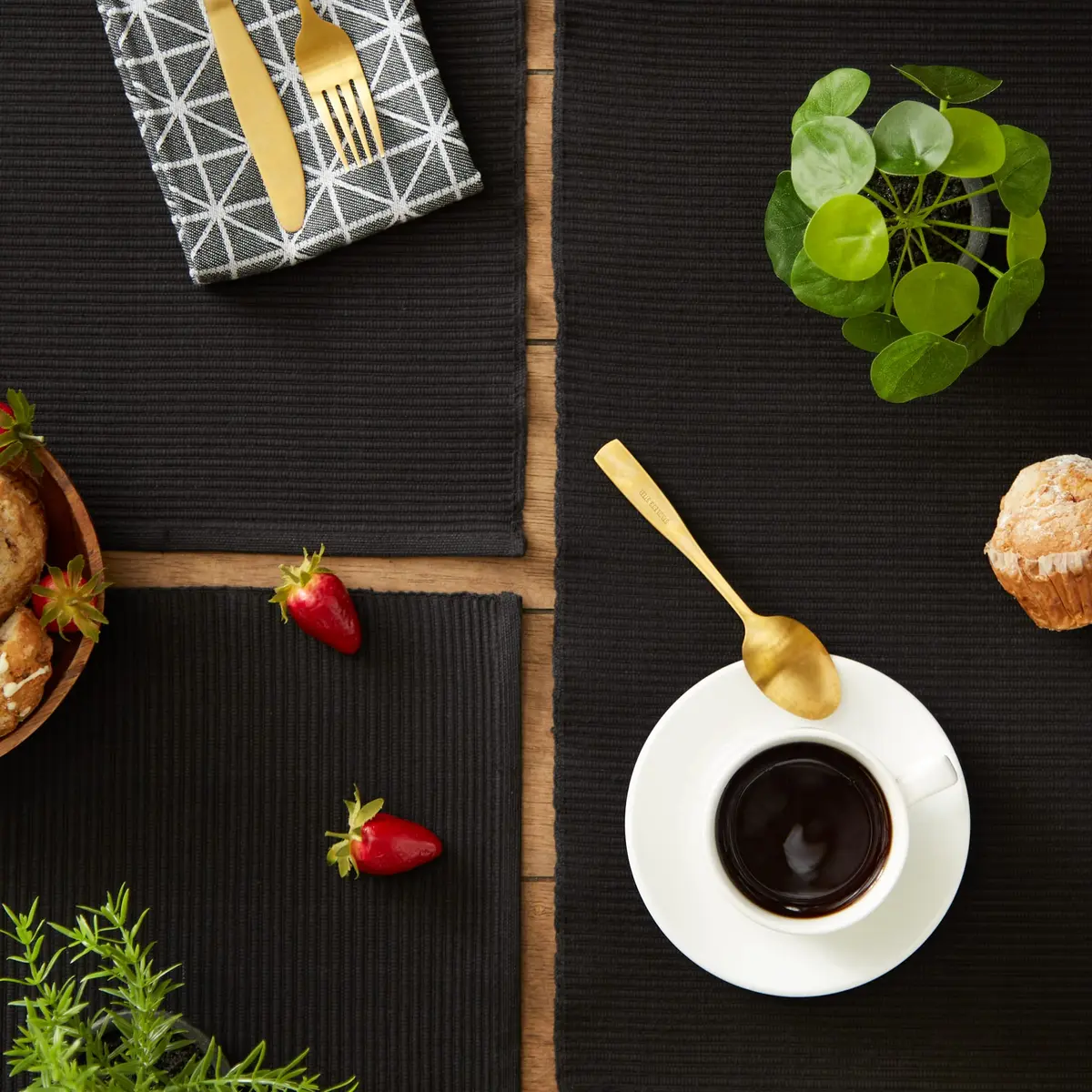 DII Black Placemats Set of 6 | Ribbed 100% Cotton Cloth, 13x19 In, Modern & Spill-Hiding (70-120 chars) - view 6
