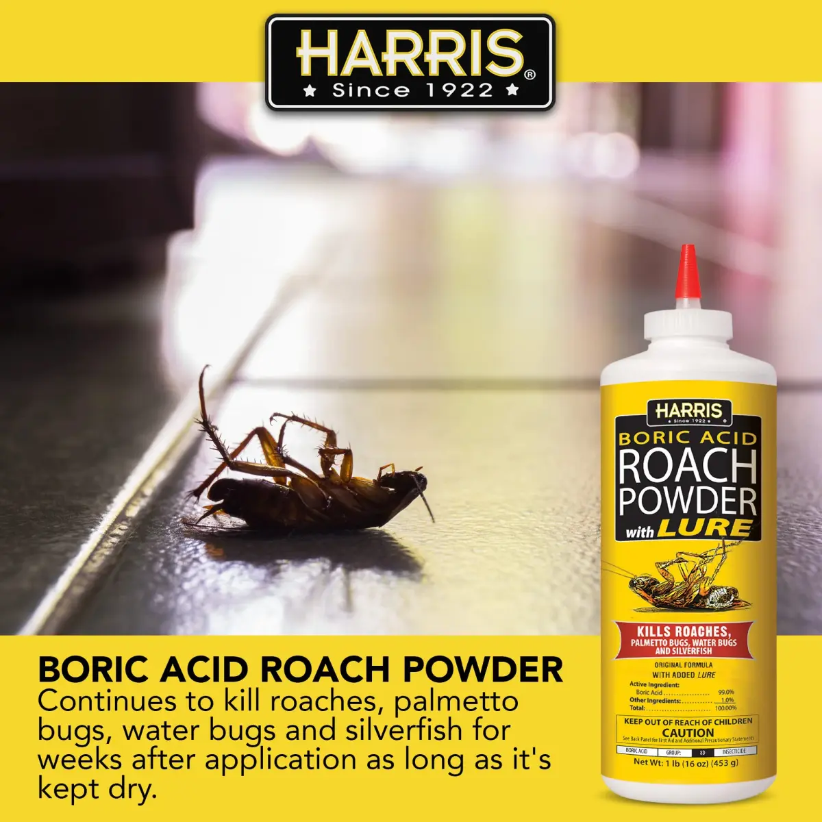 HARRIS Boric Acid Roach and Silverfish Killer Powder 16oz | EPA Registered Insecticide - view 2