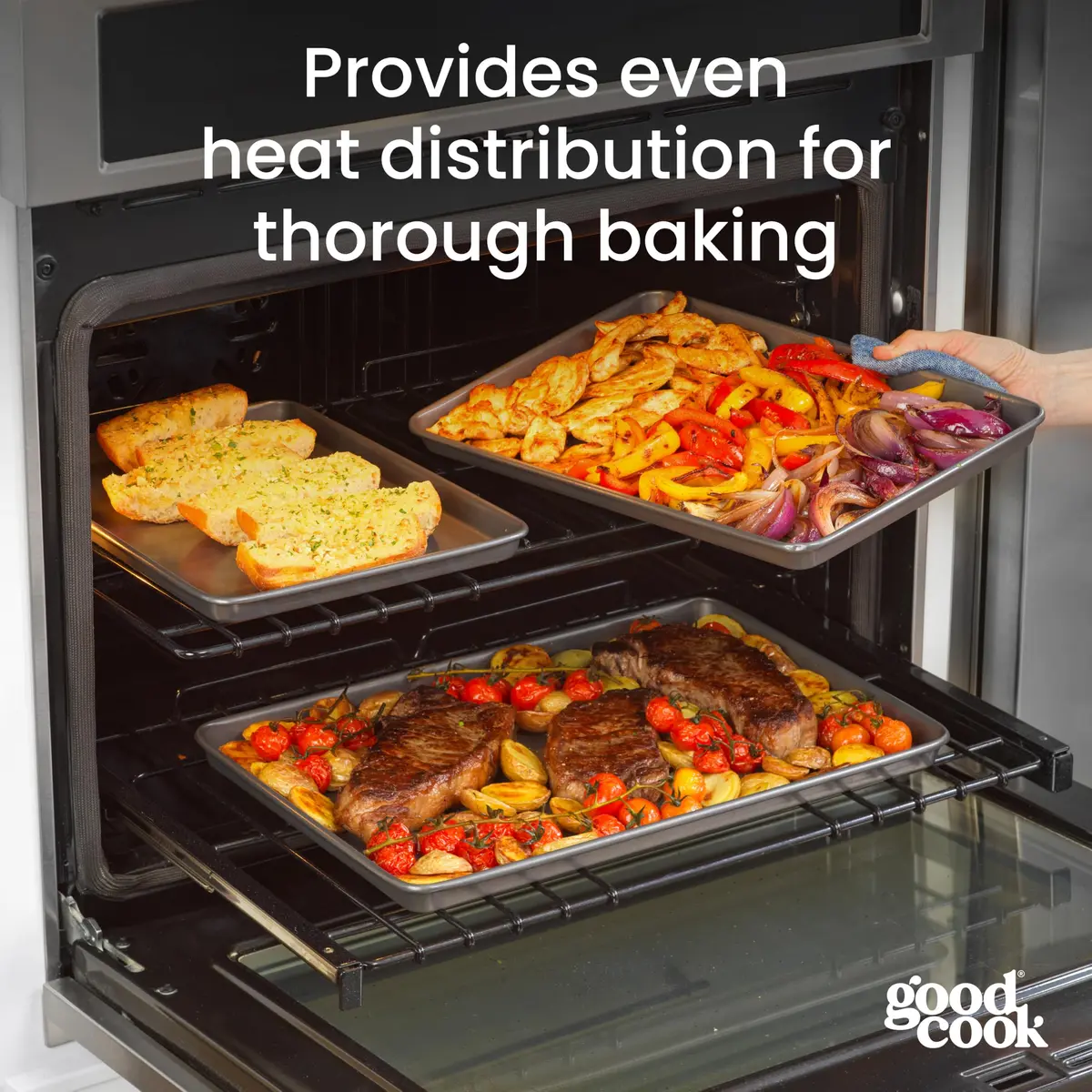 GoodCook 3-Piece Nonstick Baking Sheet Set | Heavy Gauge Steel, Even Heat, Dishwasher Safe - view 6