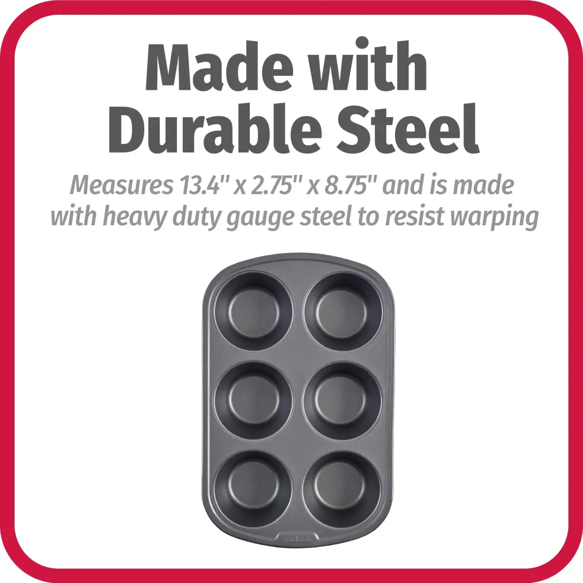 GoodCook Everyday Nonstick Steel Jumbo Texas Muffin Pan, 6-Cup, Gray | Perfect Bakery-Style Oversized Muffins - view 6