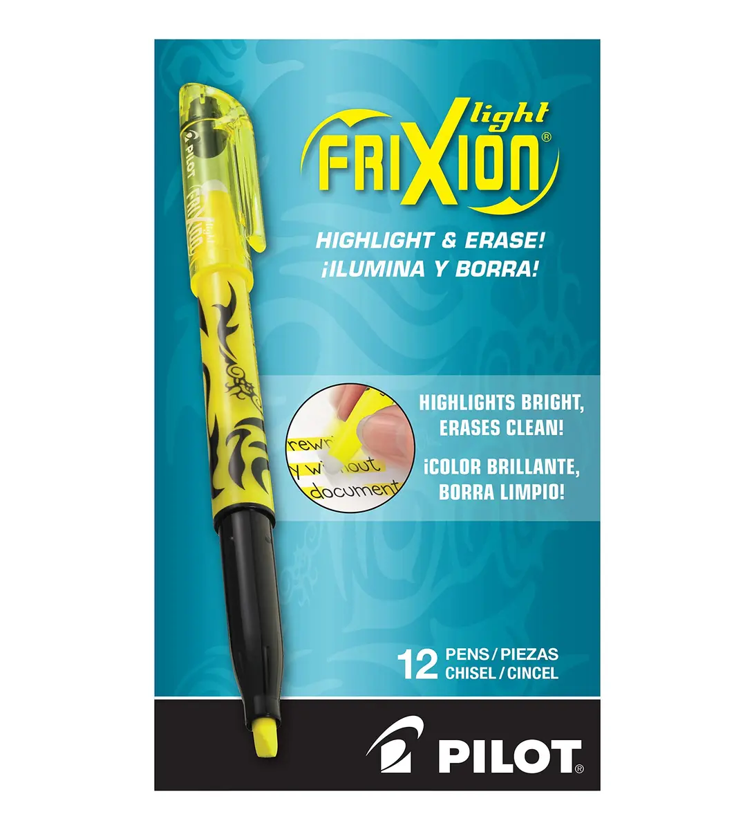 PILOT FriXion Light Erasable Highlighters, Chisel Tip, Yellow, 12-Pack | Erasable, No Bleed, Fast Drying - view 2