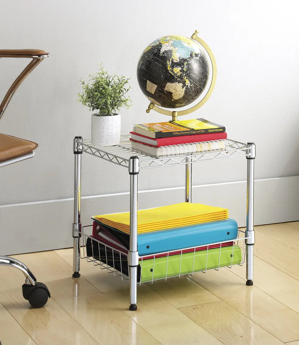 Whitmor 2-Wire Shelving Unit, Metal Storage Shelves, Stacking Shelf with Basket, Easy Assembly Home Organizer for Pantry, Kitchen, Garage, Plant - view 2