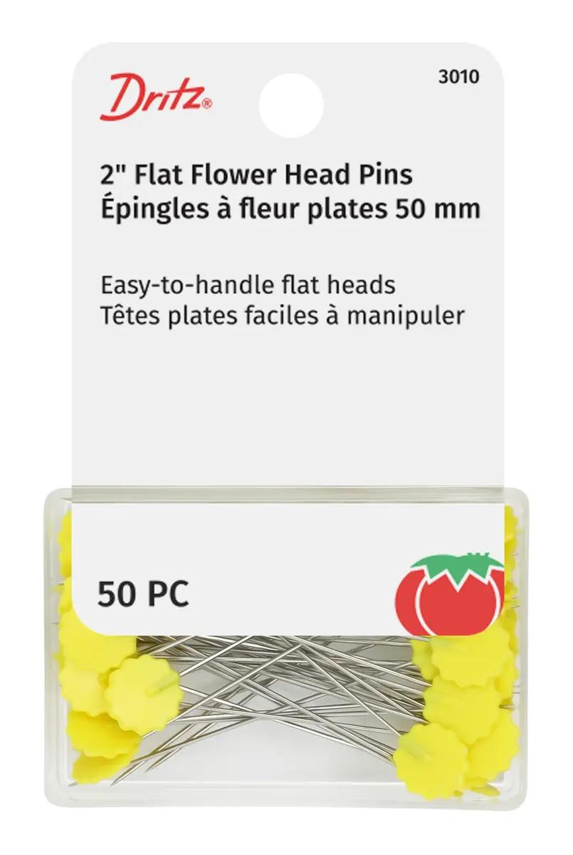Dritz Flat Flower Head Pins 2-Inch (50-Count, Yellow) | Quilting & Fabric Holding Pins - main product image