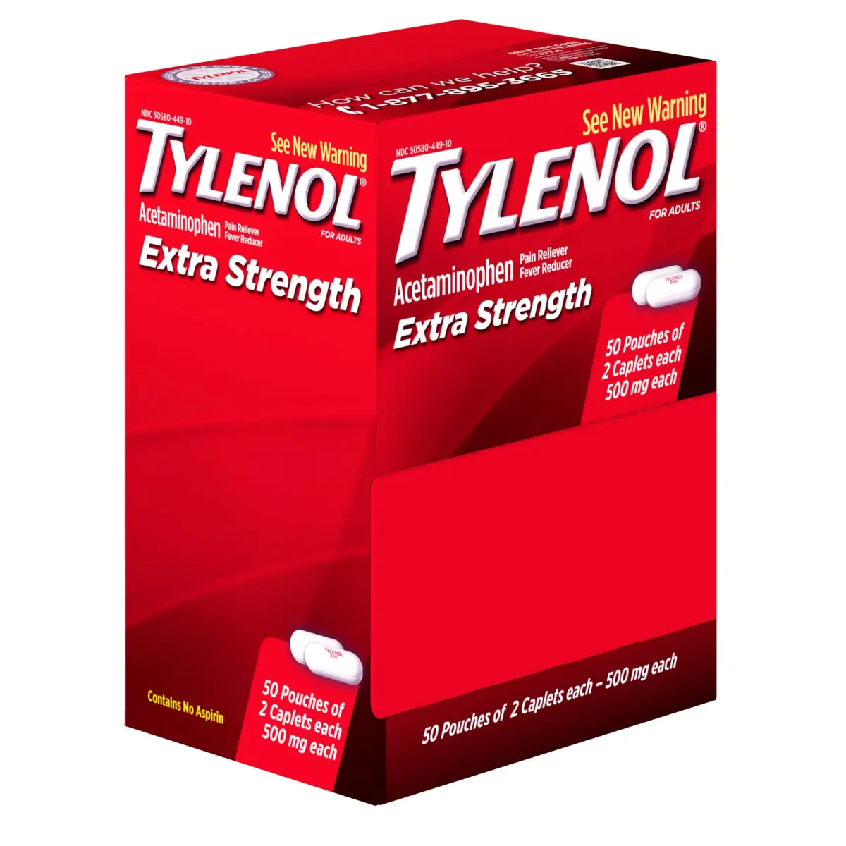 Tylenol Extra Strength Caplets 500 mg Acetaminophen 100 Count (50 x 2 ct Pouches) | Pain Relief & Fever Reduction - view 8