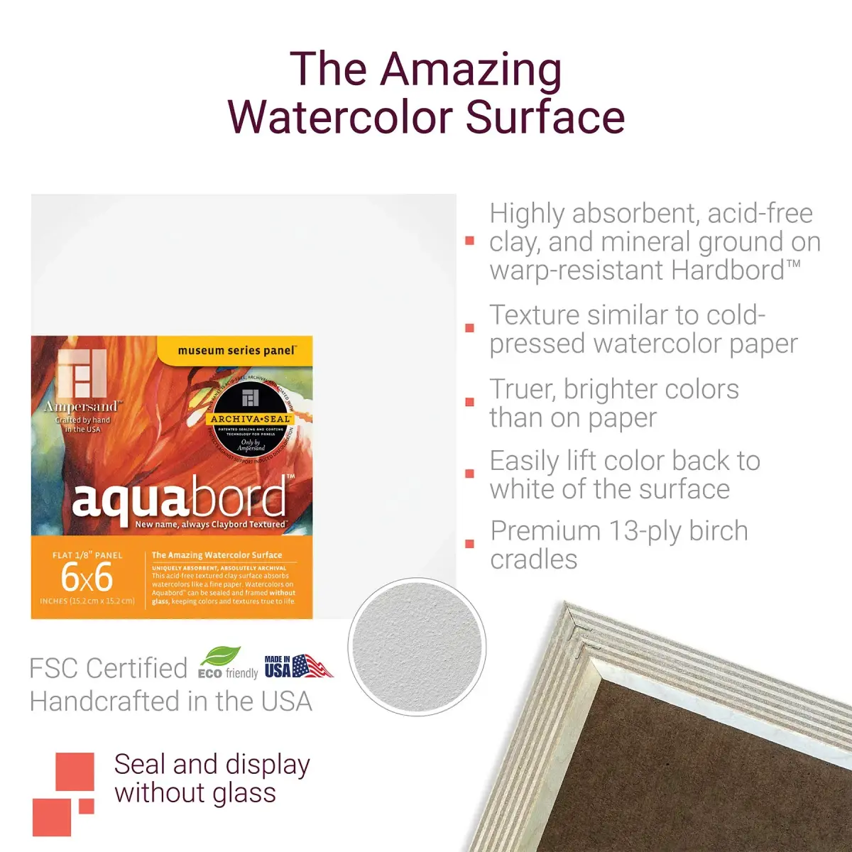 Ampersand Aquabord Watercolor Panel 5x5 Inch (12.7x12.7 cm) Pack of 4 | Rigid, Warp-Resistant Surface for Vibrant Art - view 2