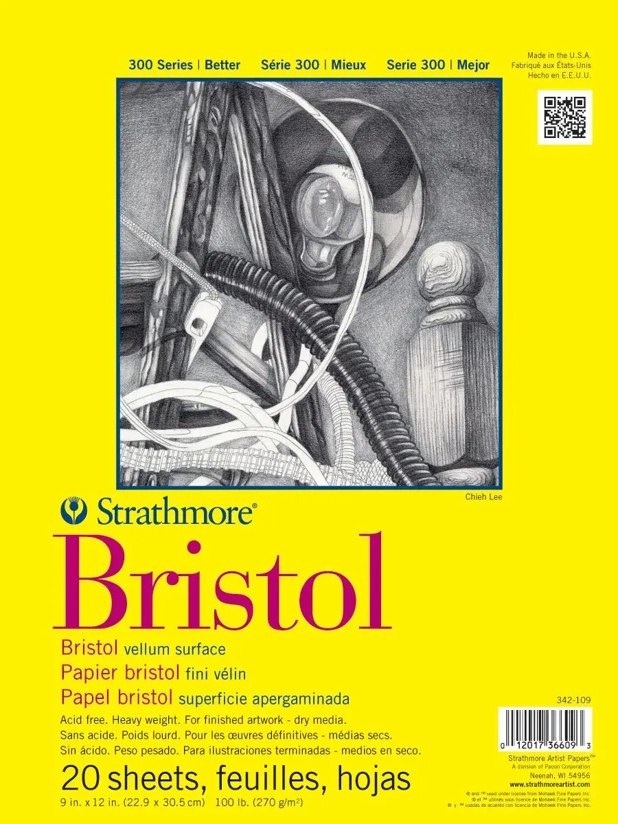 Strathmore 300 Series Vellum Bristol Paper Pad, Tape Bound, 9x12 inches (270g/100lb) - main product image