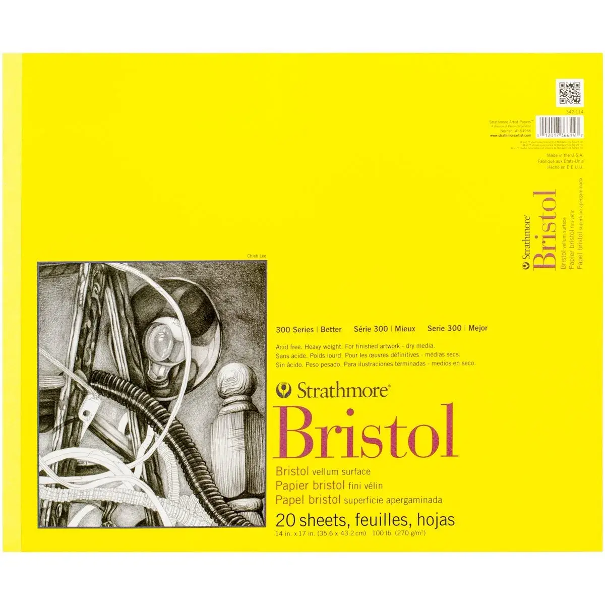 Strathmore 300 Series Vellum Bristol Paper Pad, 14x17 Inches, White, Tape Bound, 20 Sheets (270gsm) - main product image