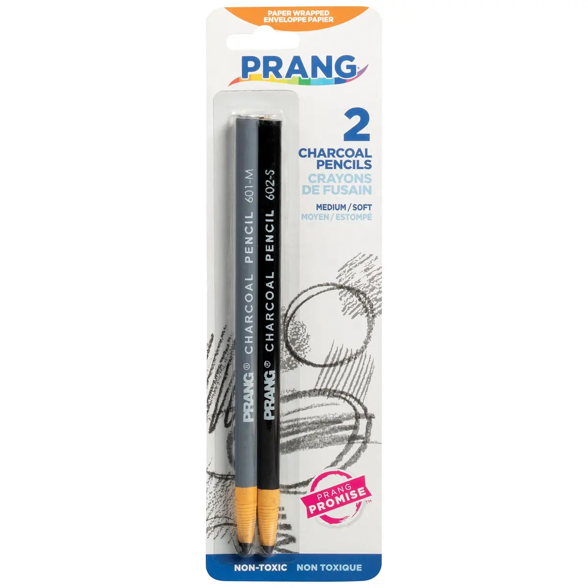 Prang Charcoal Pencils Medium & Soft Core | Self-Sharpening, 2 Count for Artistic Drawing - main product image