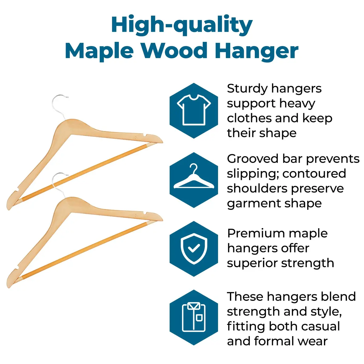 Honey-Can-Do Maple Wood Hangers – Non-Slip Grooved Bar, 24-Pack | Durable & Stylish Closet Organizer - view 3